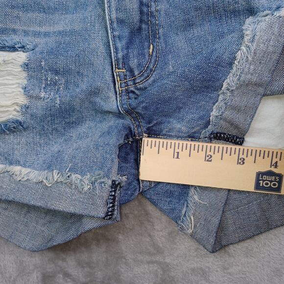 Kancan Distressed Denim Jean Shorts Women's Large W28 Blue Cuffed Mid KC5142YT - Picture 11 of 13